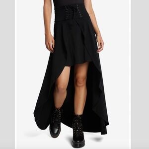 Black Lace-Up Hi-Low Maxi Skirt